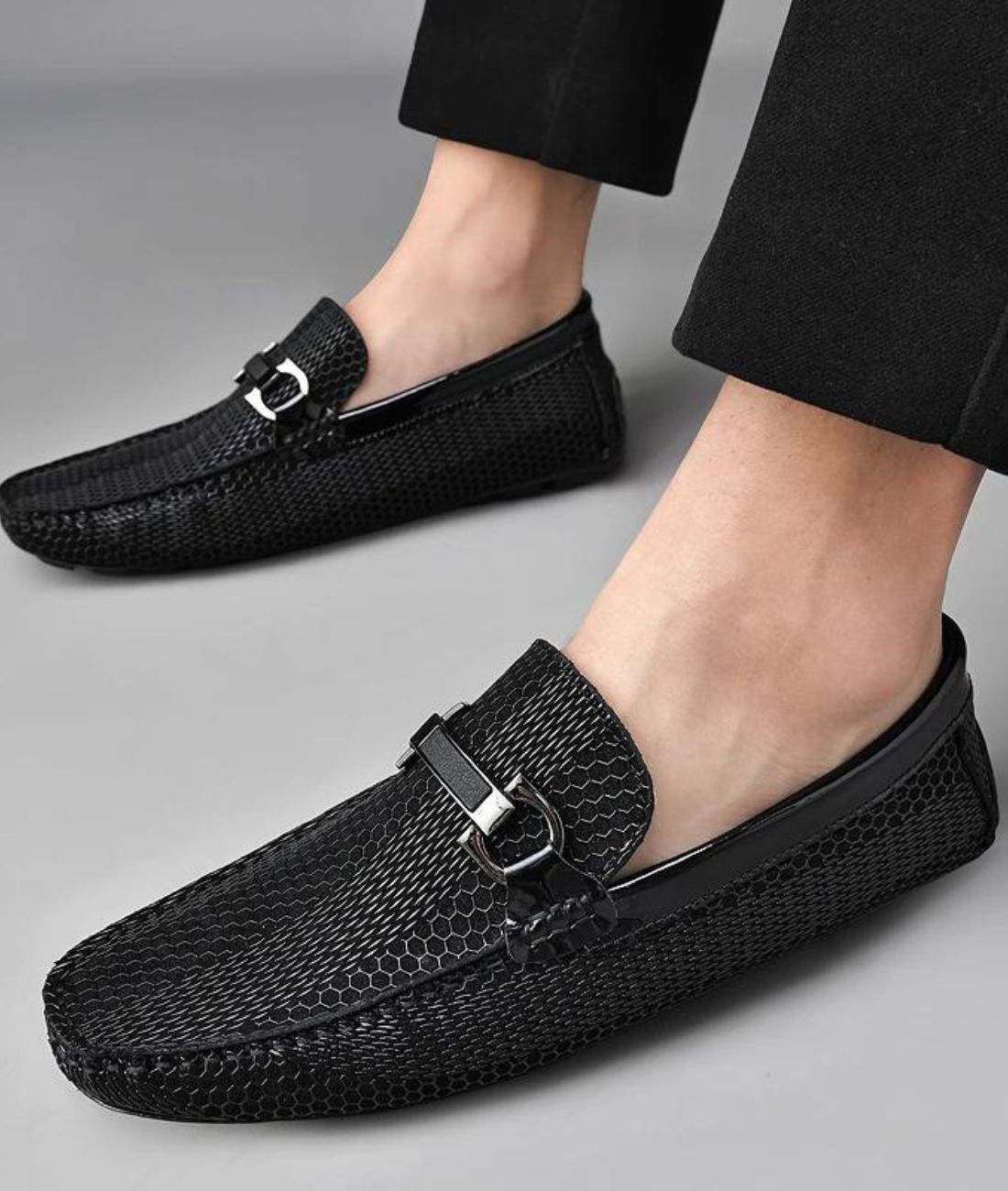 Men’s Penny Pointed Toe Leather Loafers Deep Black