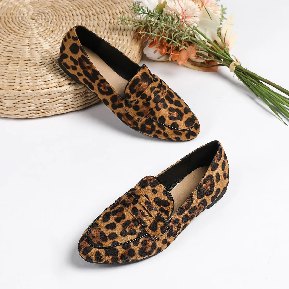 Leopard Print Leather Loafers for Women - Elegant & Comfortable