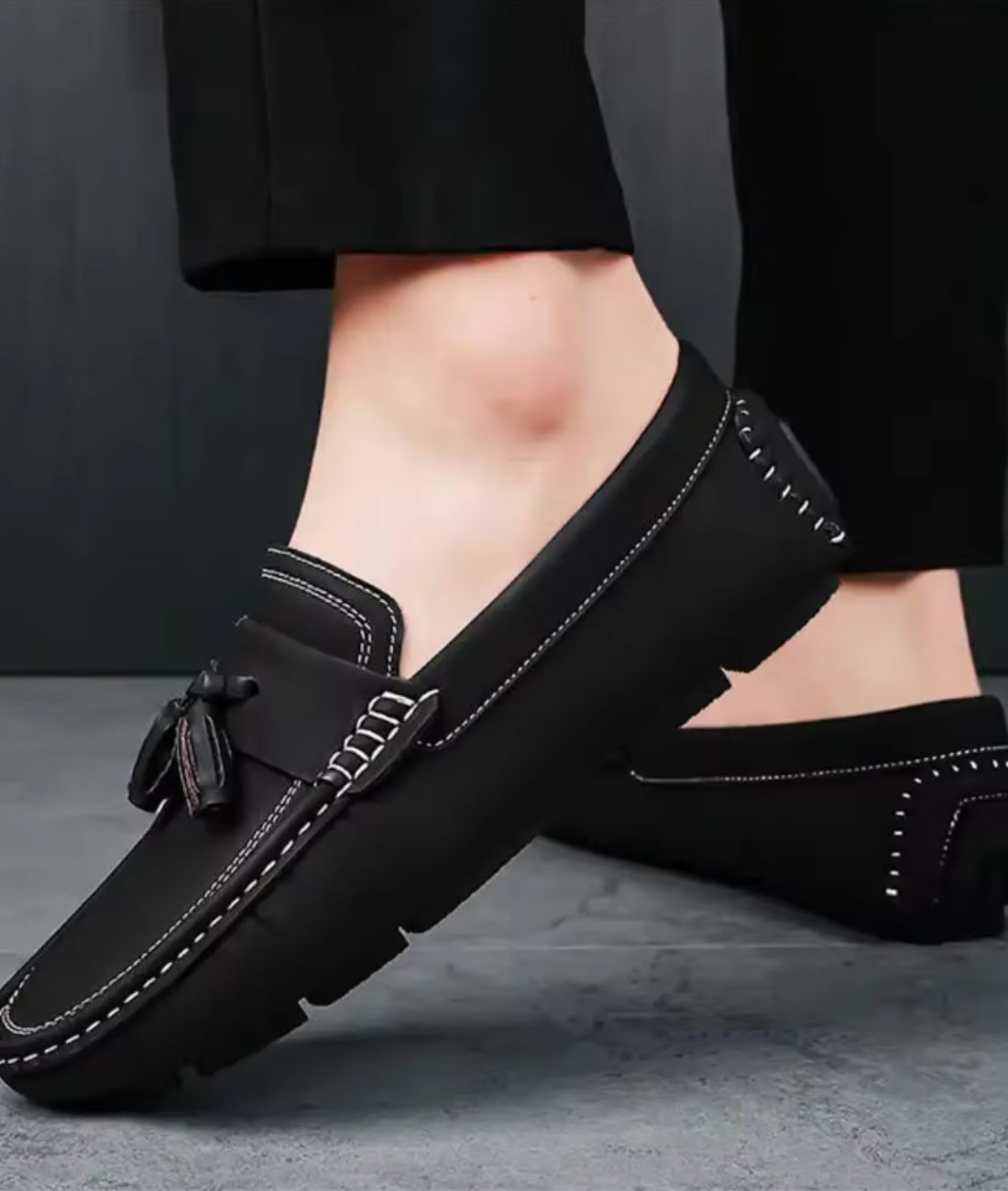 Men’s Tassel Leather Loafers Deep Black