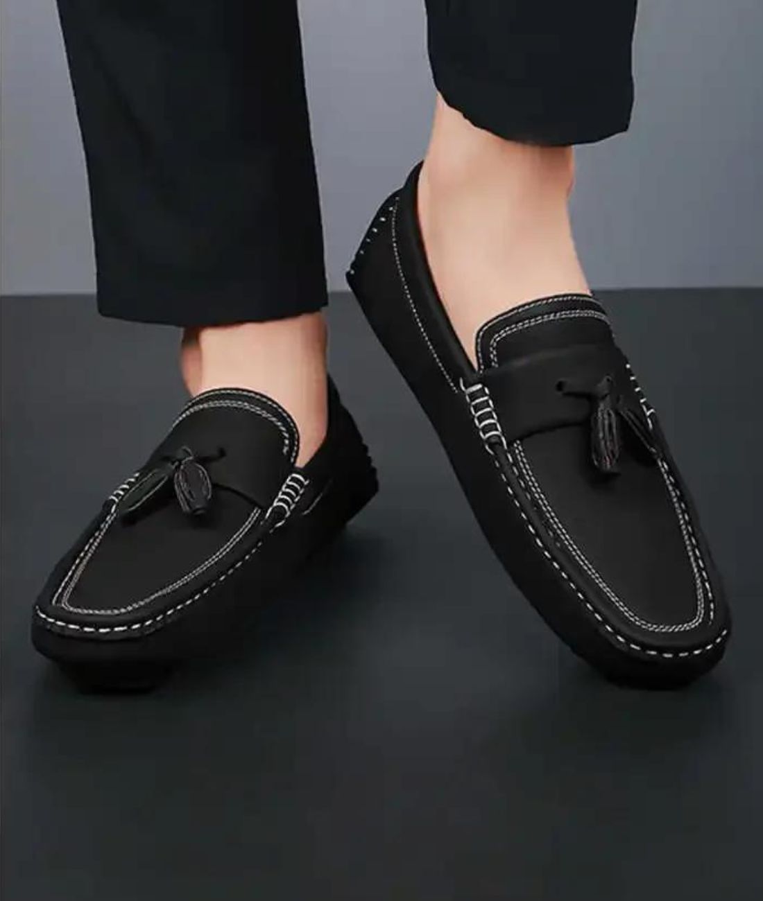 Men’s Tassel Leather Loafers Deep Black