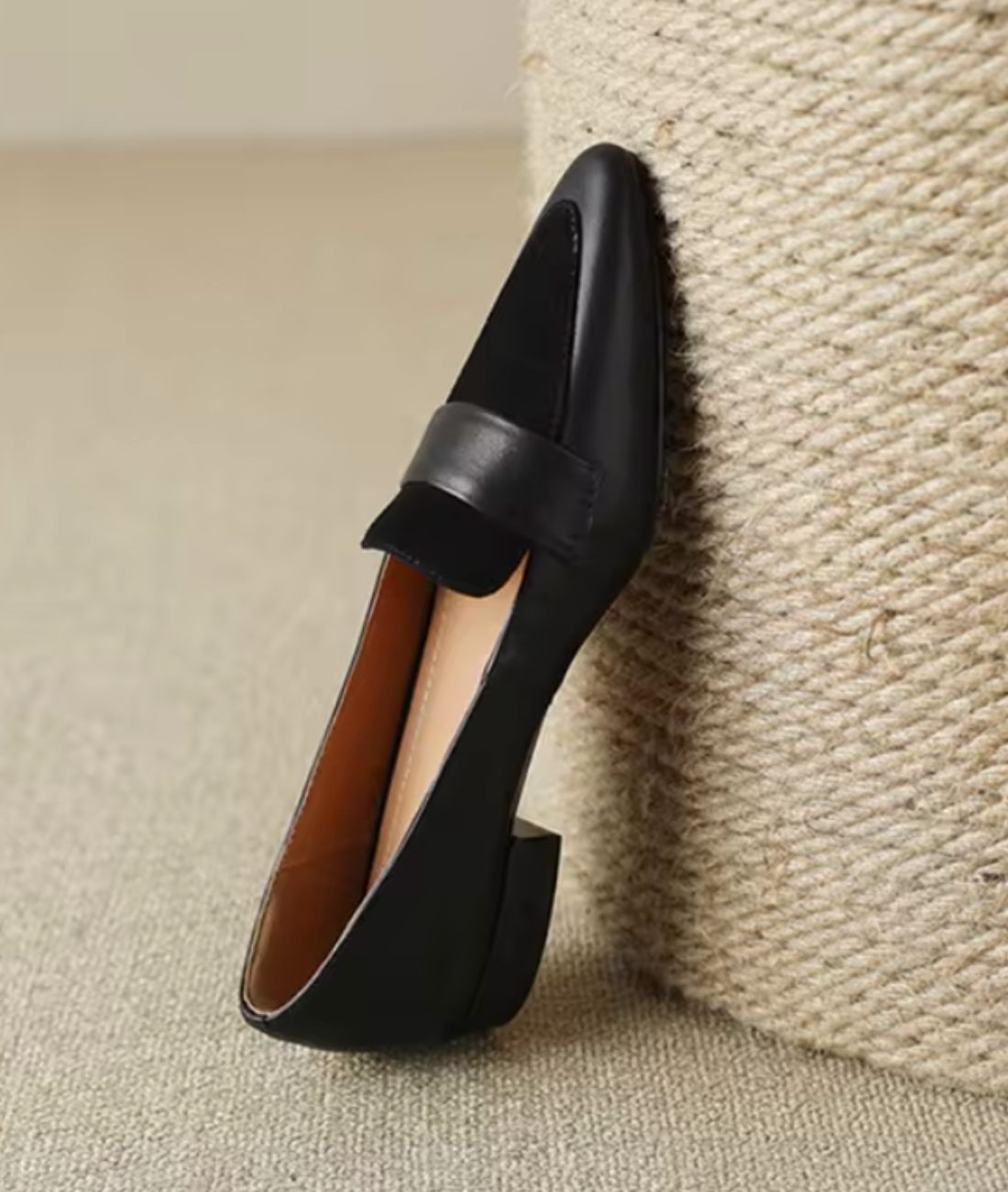 Women’s Low Heel Leather Loafers Deep Black