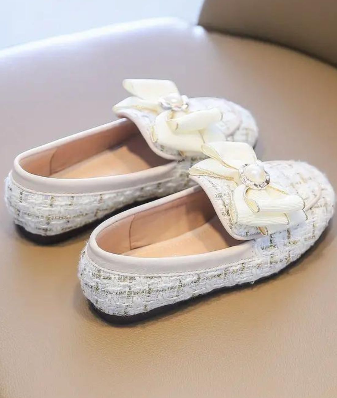 Women’s Slip On Patent Leather Round Toe Loafers Cream