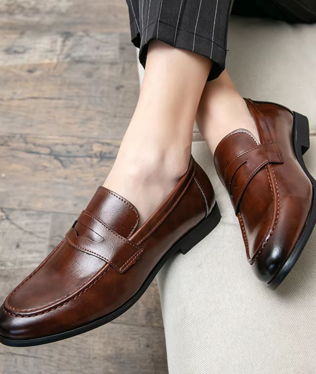 Men’s Penny Suede Loafers Cognac Brown