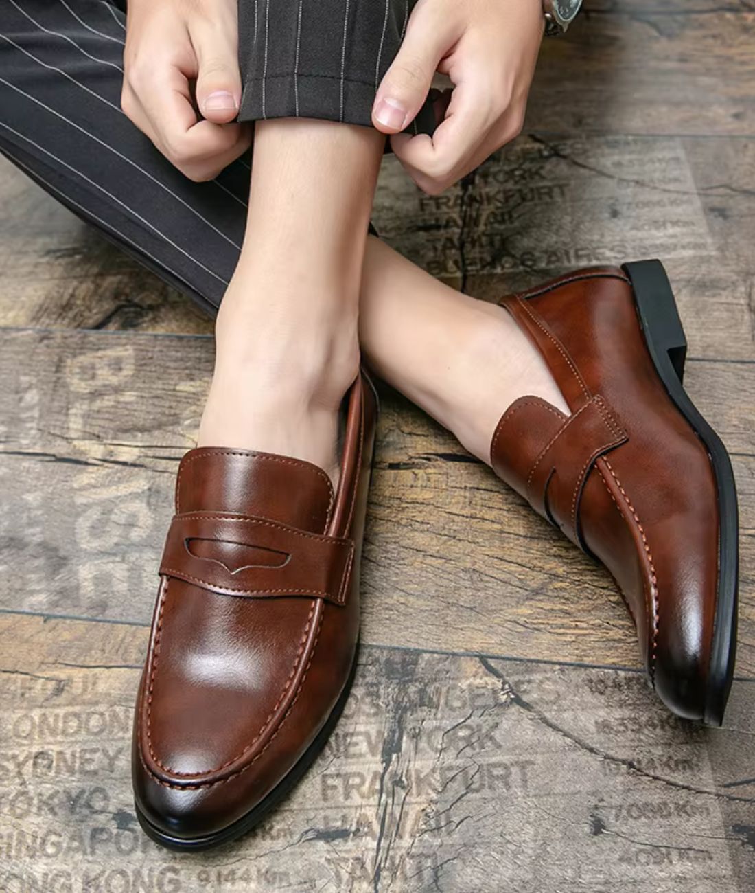 Men’s Penny Suede Loafers Cognac Brown