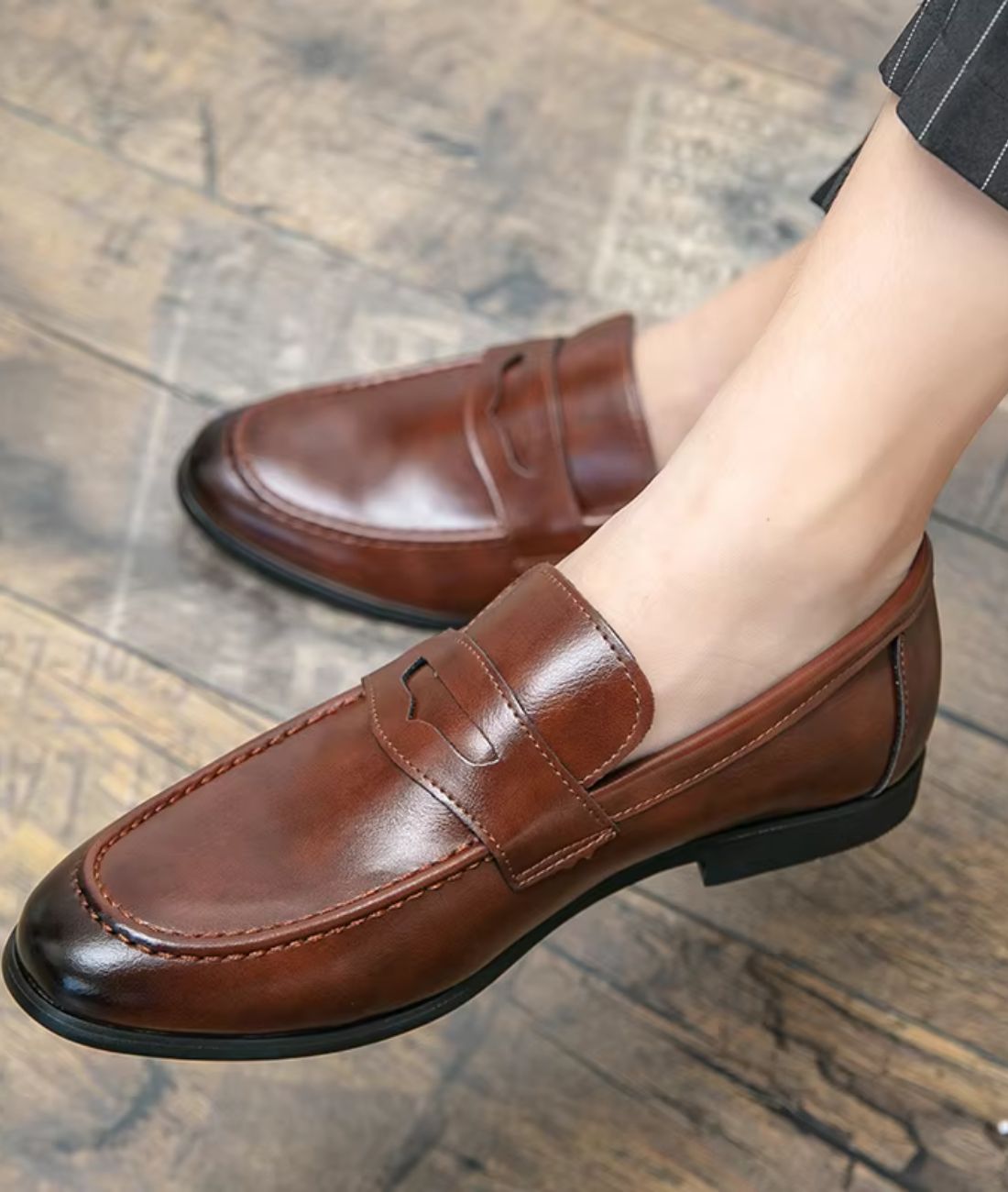 Men’s Penny Suede Loafers Cognac Brown