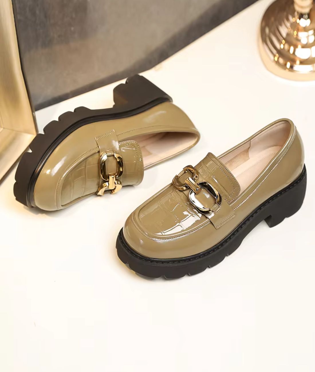 Women’s Platform Patent Leather Loafers Burgundy