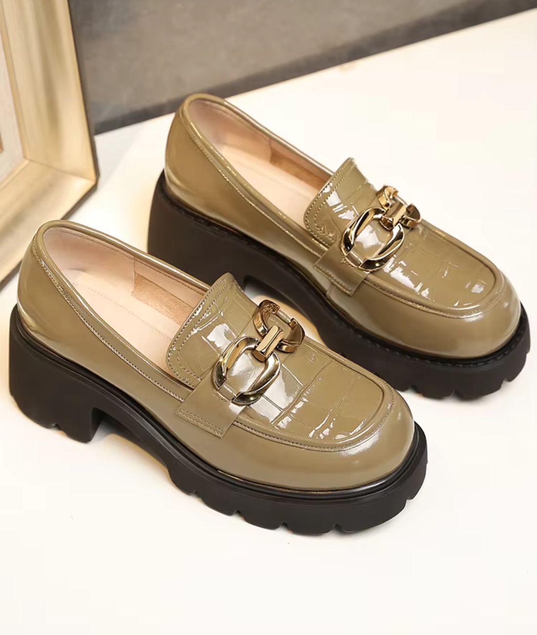 Women’s Platform Patent Leather Loafers Burgundy