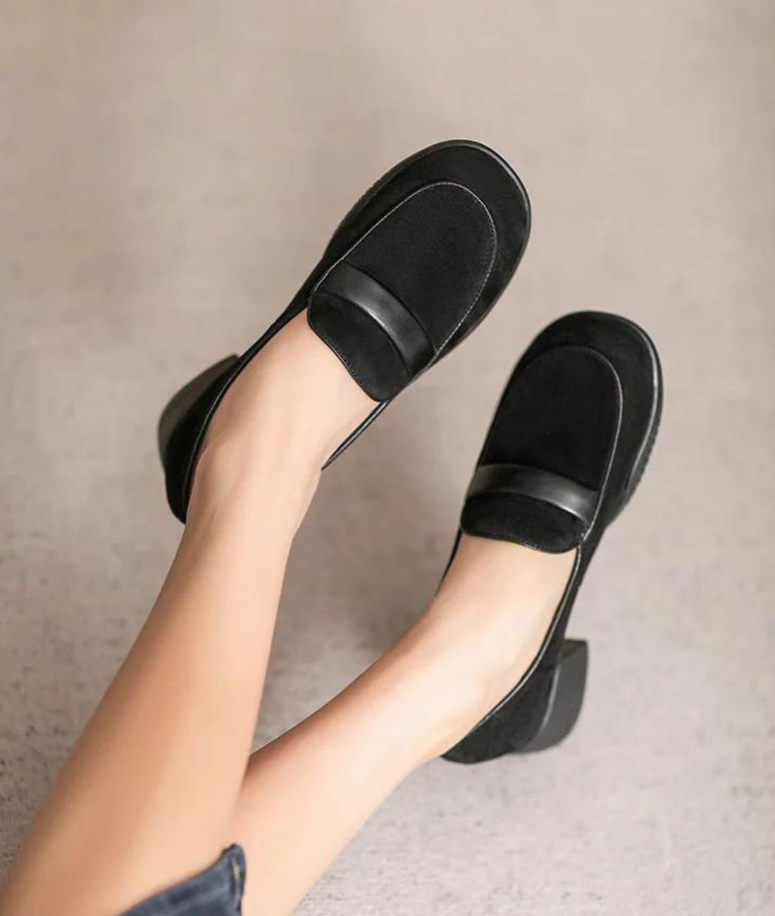 Women’s Heeled Suede Loafers Deep Black