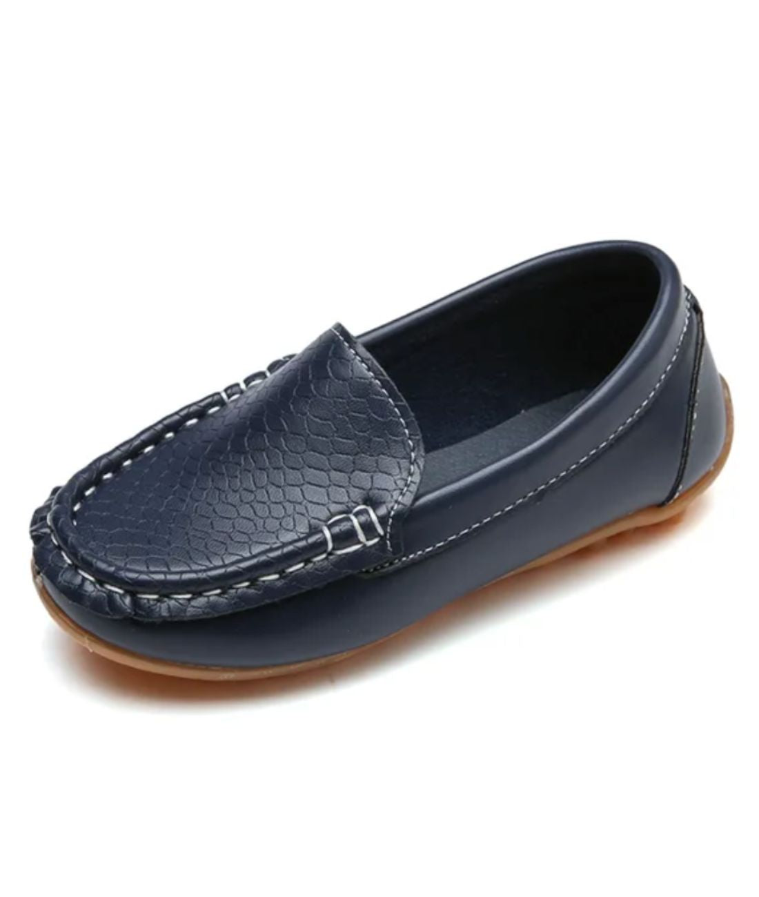 Kids Slip On Leather Loafers Navy