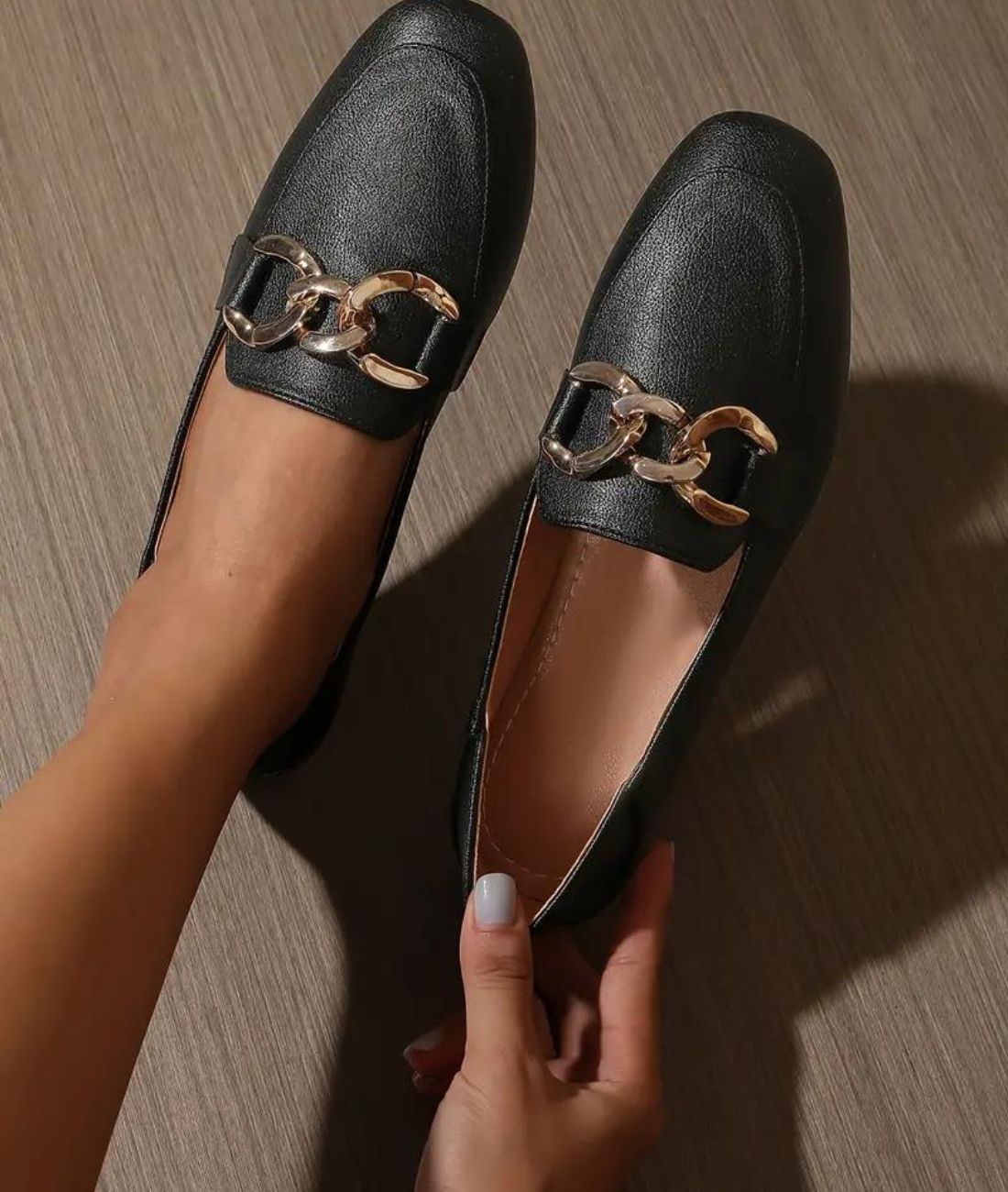 Women’s Low Heel Leather Loafers Deep Black