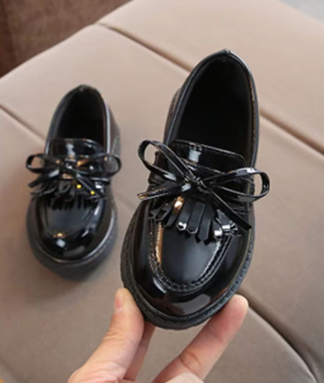 Girls Slip On Patent Leather Loafers Deep Black