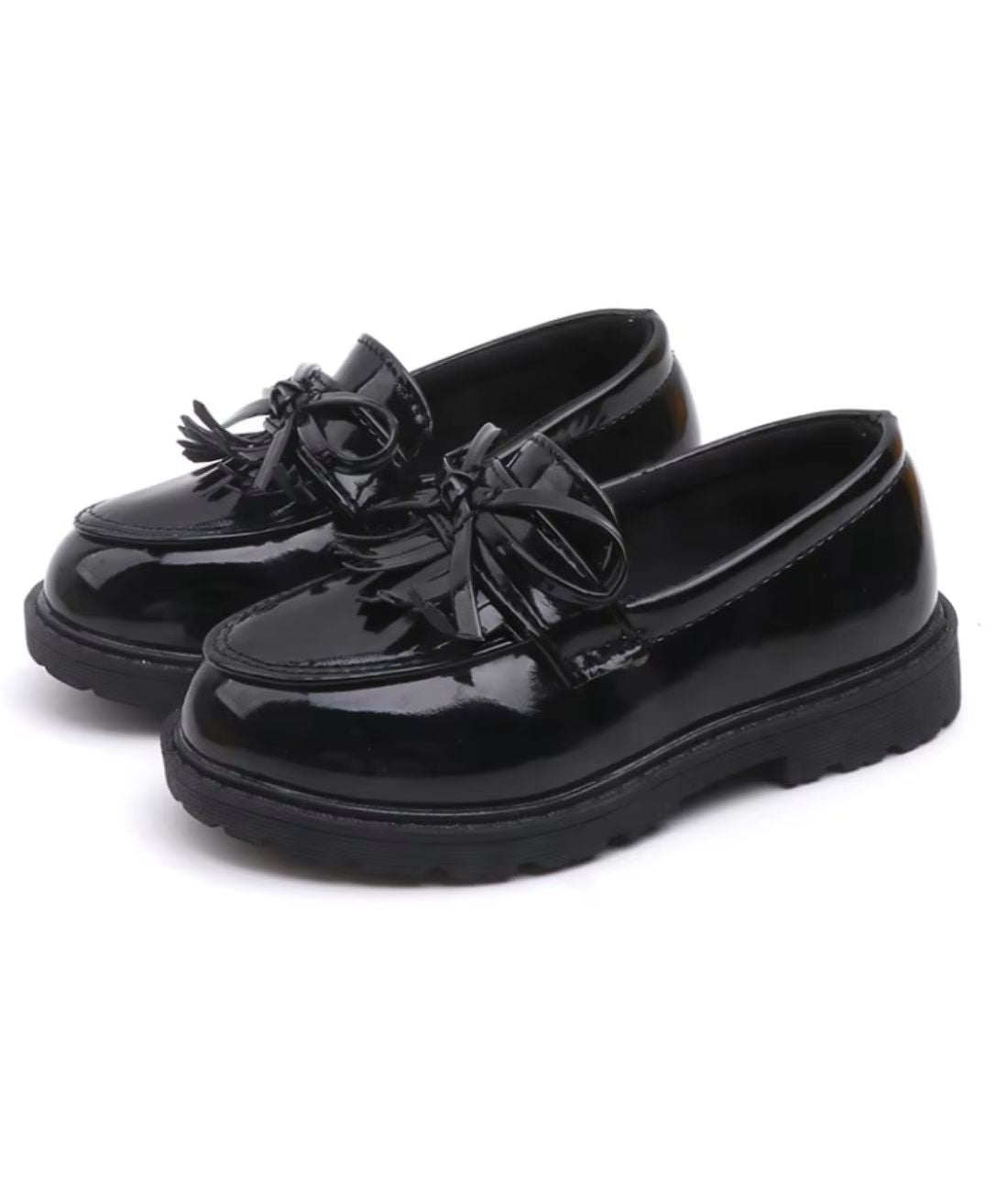 Girls Slip On Patent Leather Loafers Deep Black