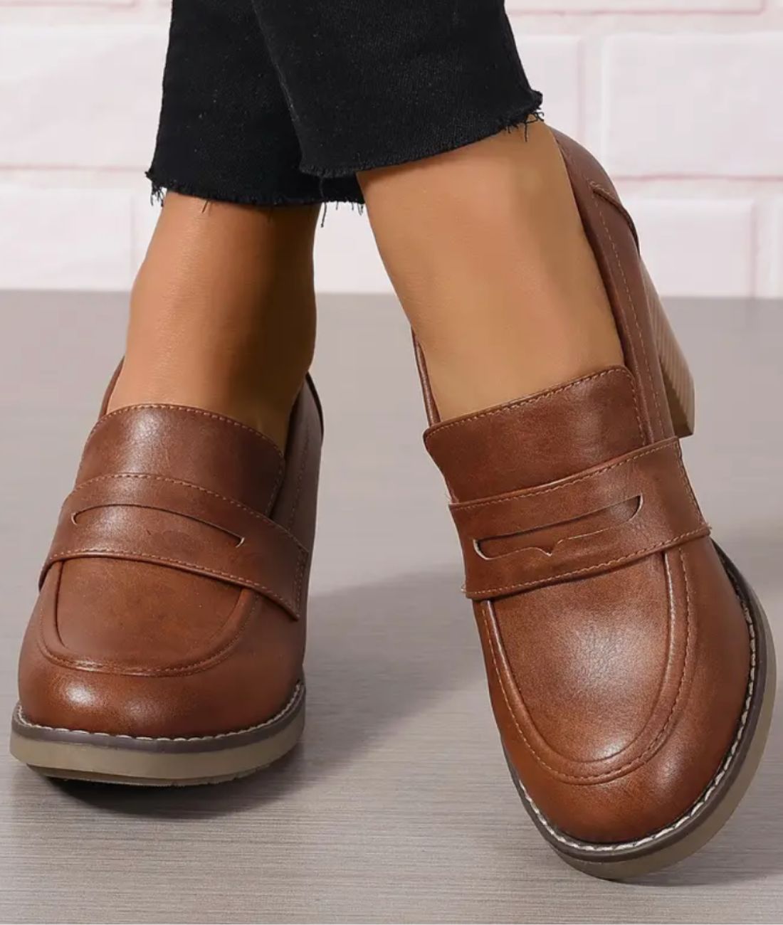 Women’s Chunky Leather Pointed Toe Loafers Coffee Brown