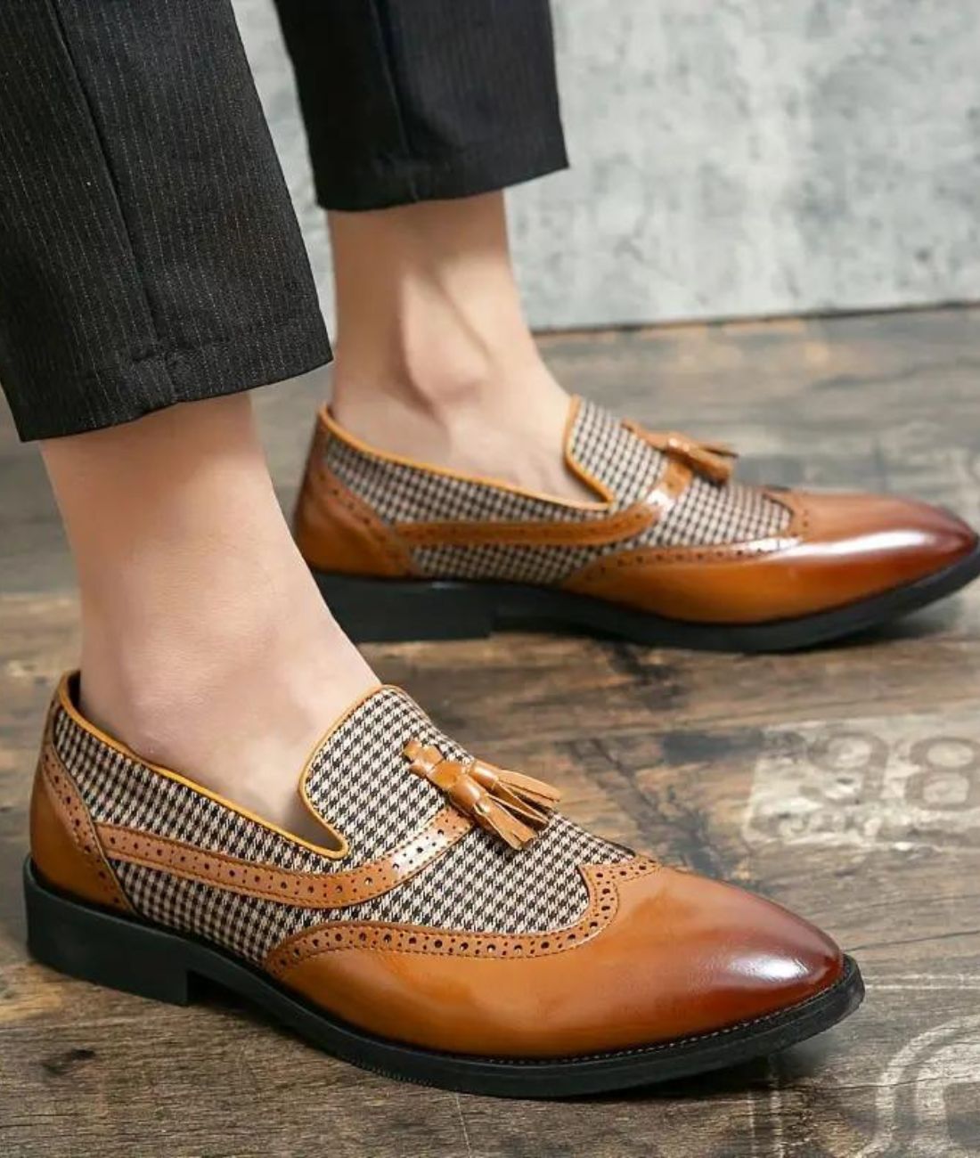 Men’s Tassel Leather Loafers Coffee Brown