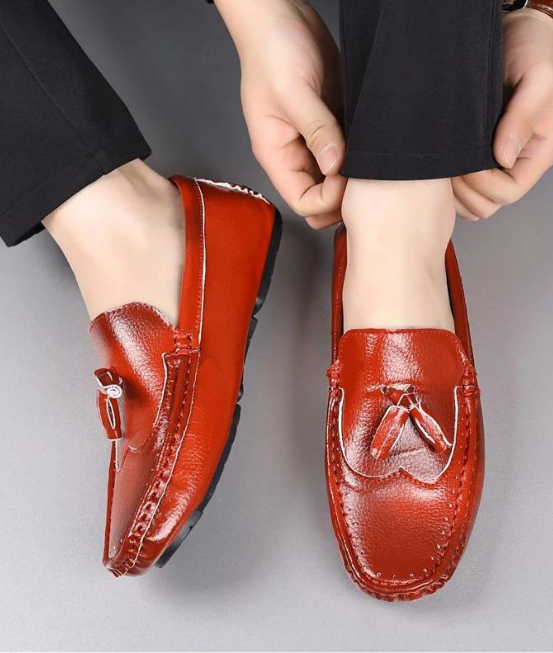 Mens Tassel Suede Loafers Coffee Brown