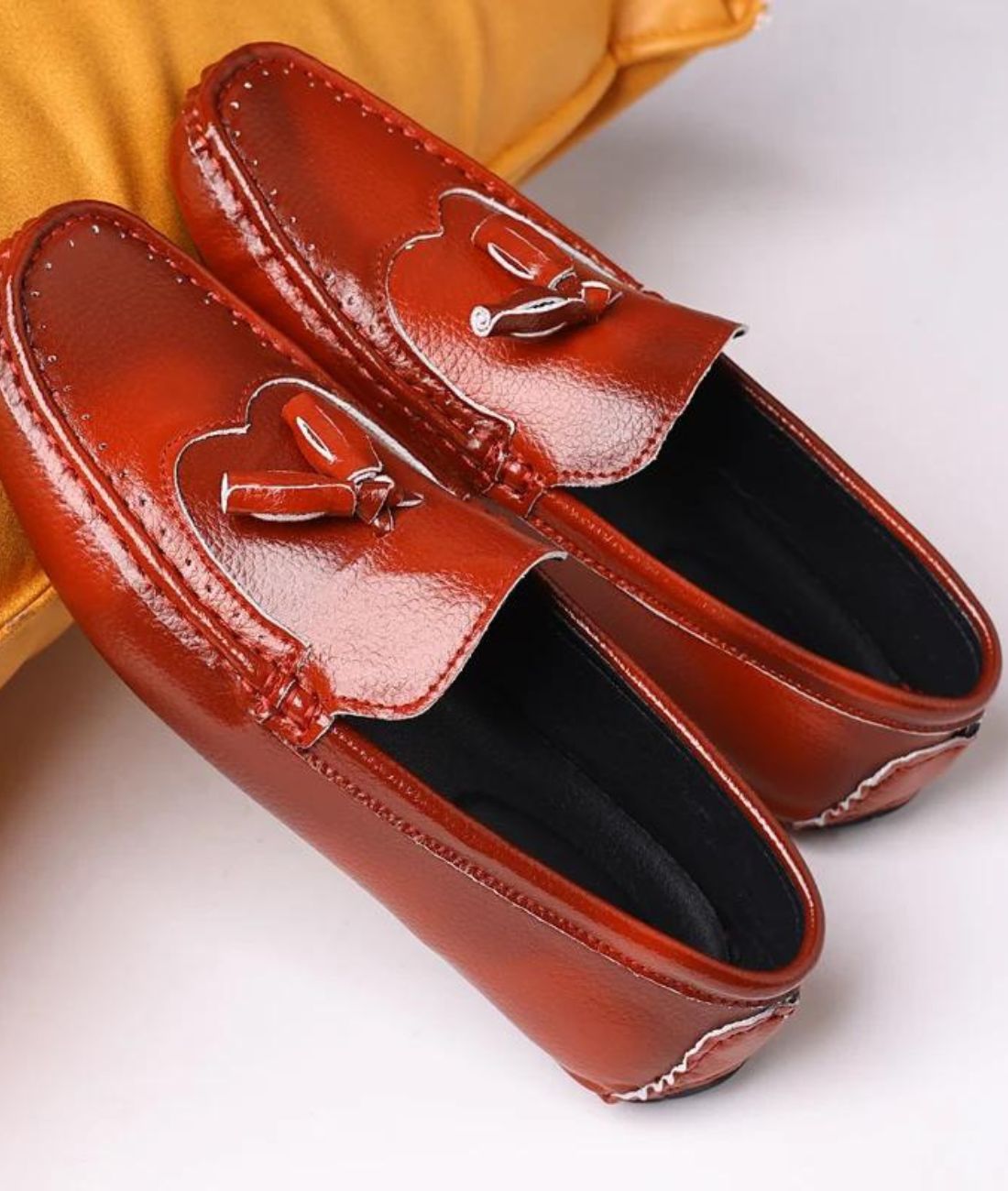 Mens Tassel Suede Loafers Coffee Brown