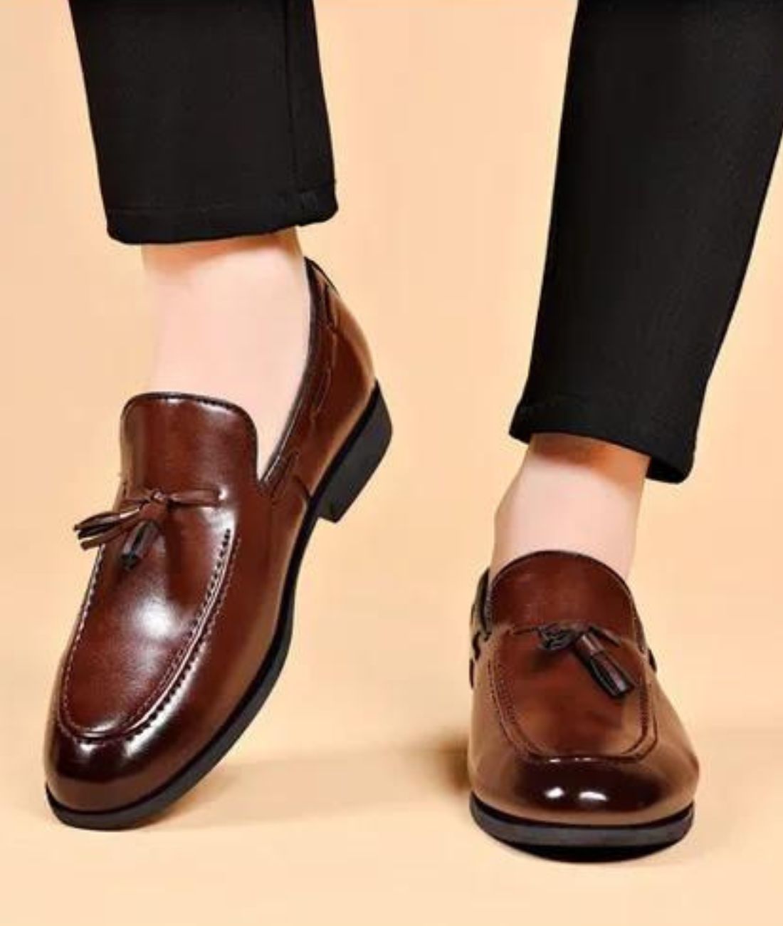 Men’s Tassel Leather Loafers Cognac Brown Pointed Toe