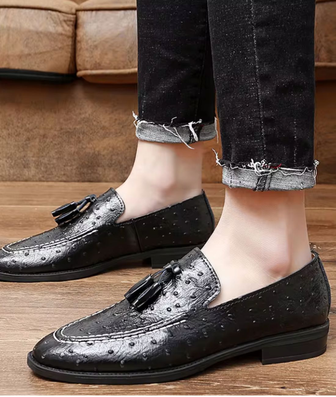 Men’s Slip On Patent Leather Loafers Deep Black