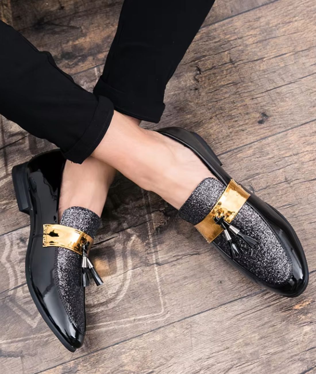 Men’s Tassel Patent Leather Loafers Deep Black