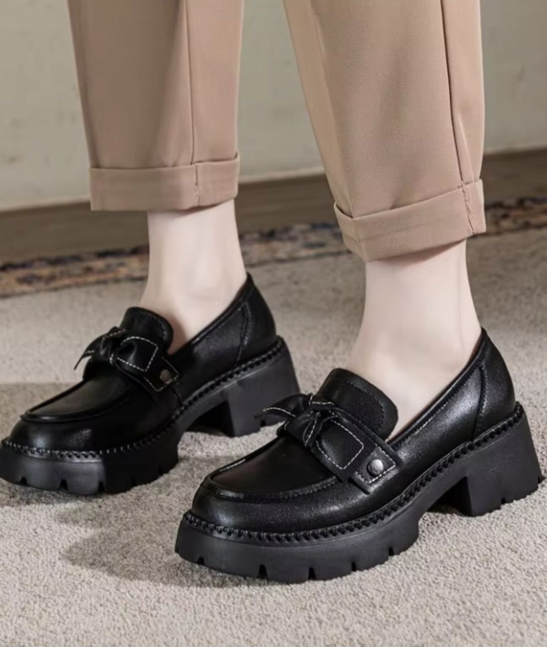 Women’s Low Heel Patent Leather Loafers Deep Black