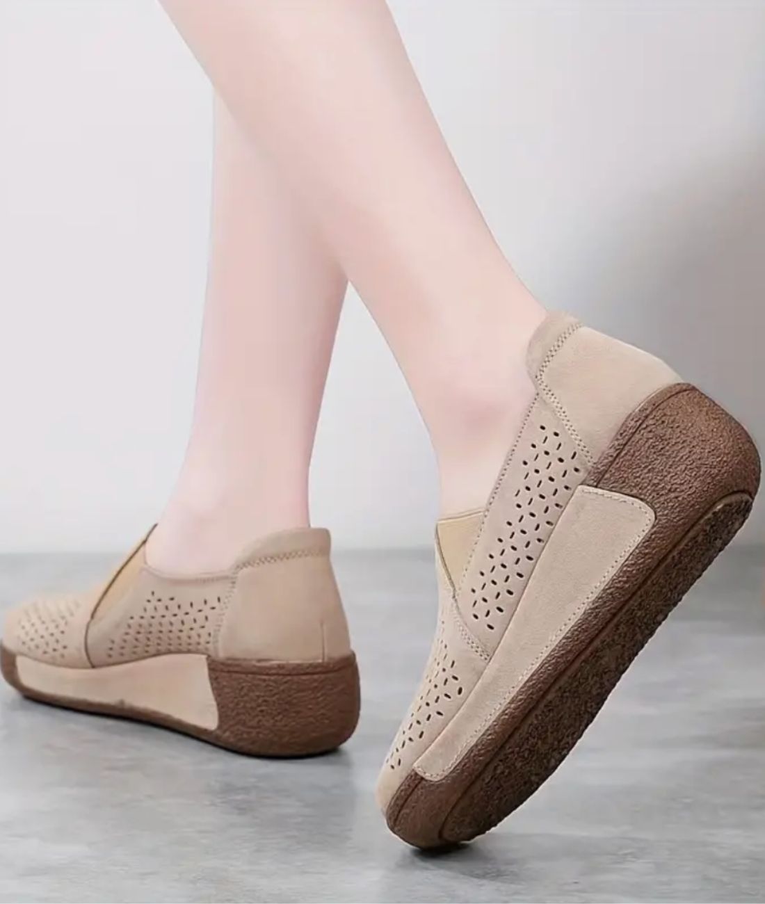 Women’s Pointed Toe Slip On Leather Loafers Sand Beige
