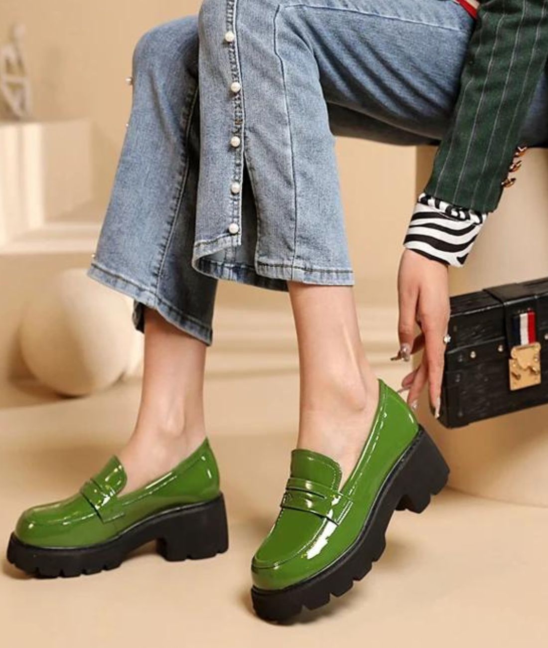 Women’s Platform Patent Leather Loafers Blue
