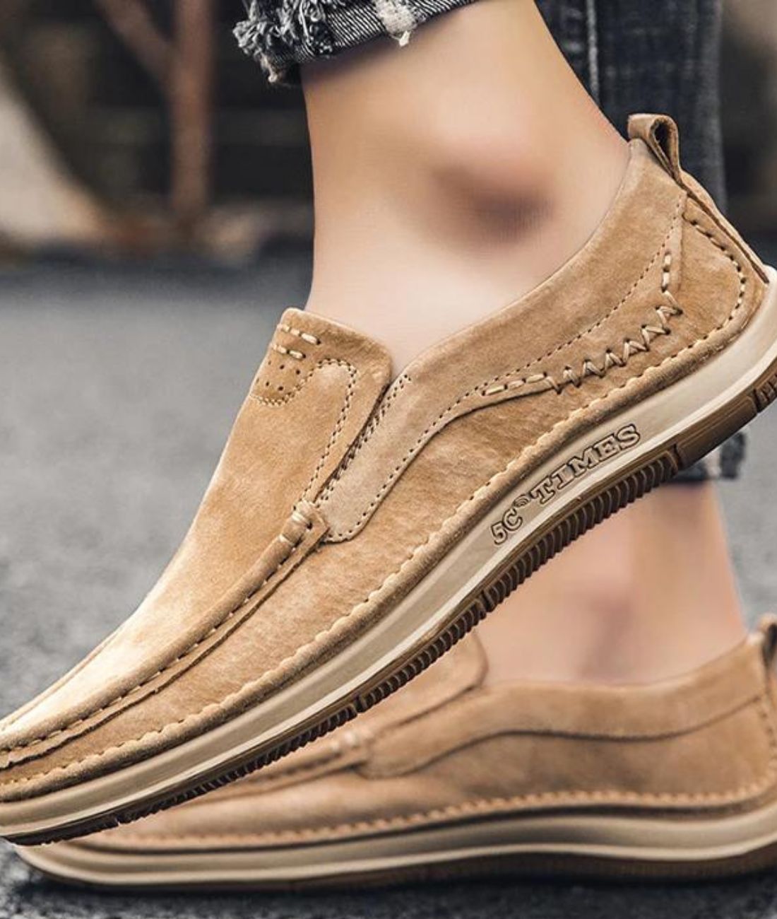Men’s Slip On Patent Leather Loafers Camel