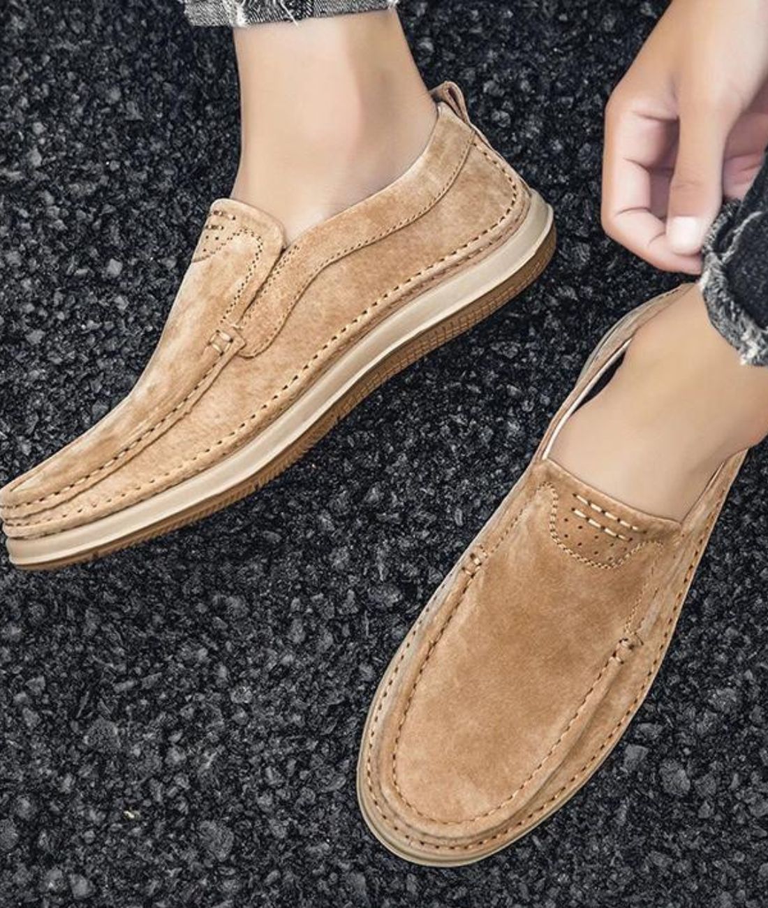 Men’s Slip On Patent Leather Loafers Camel