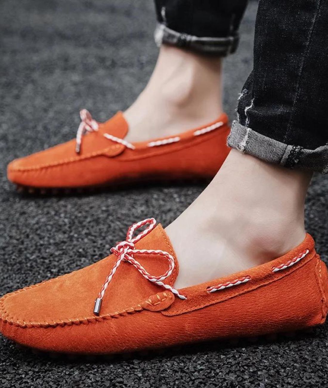 Men’s Driving Suede Loafers Vermilion Red