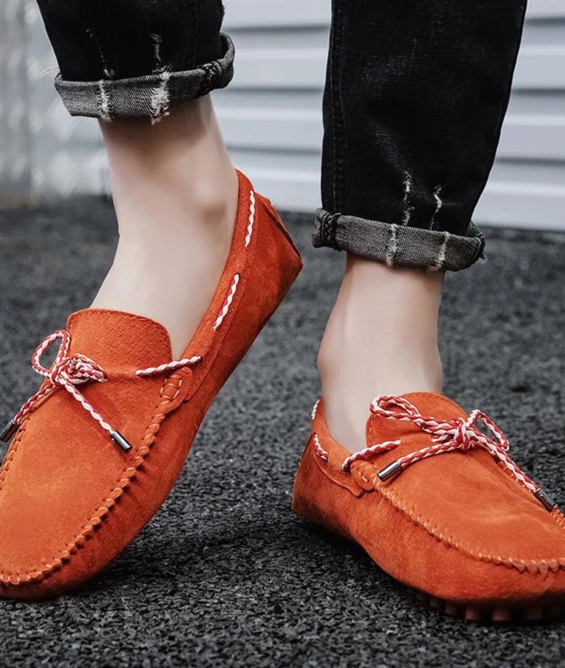 Men’s Driving Suede Loafers Vermilion Red