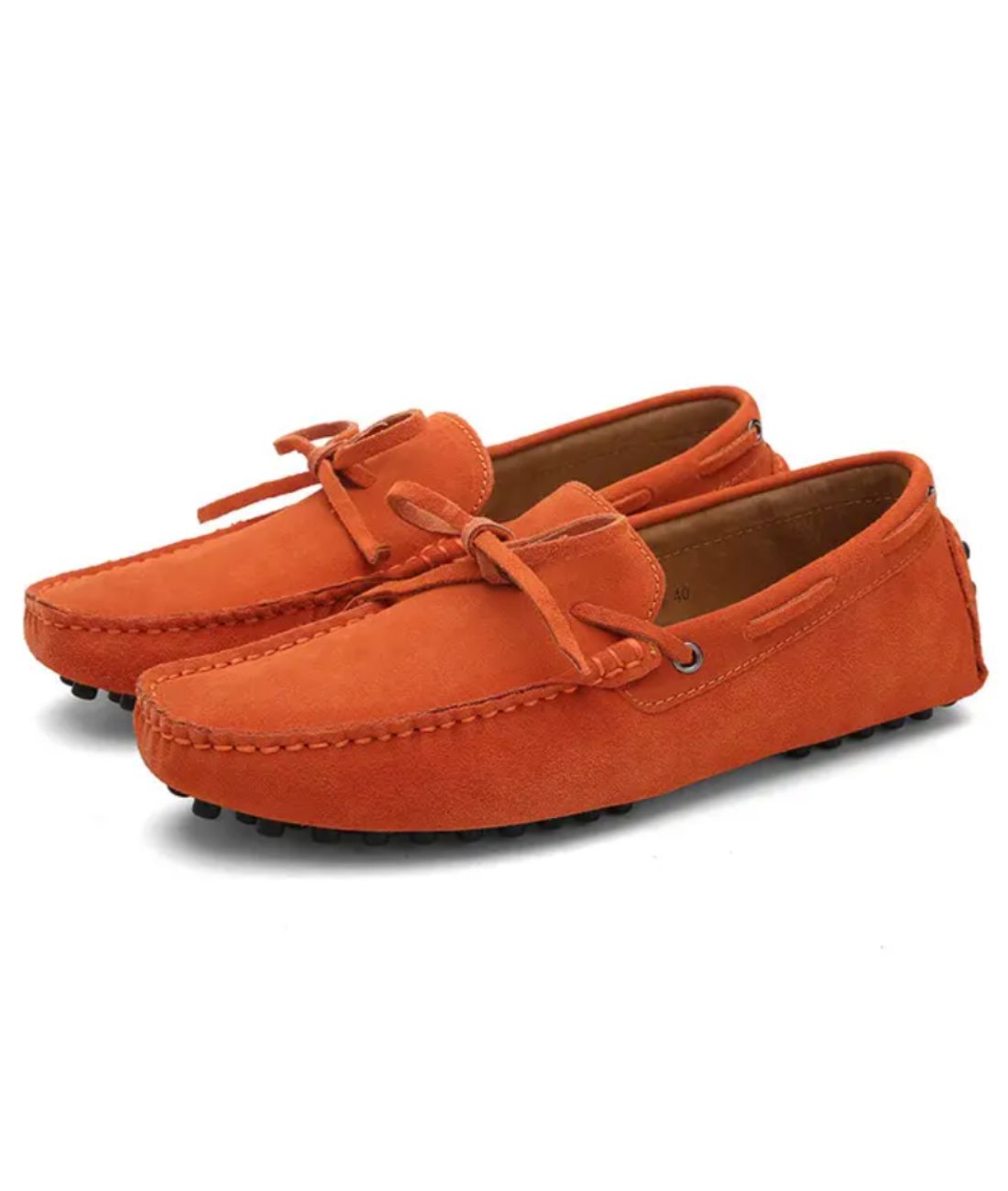 Men’s Driving Suede Loafers Vermilion Red Pointed Toe