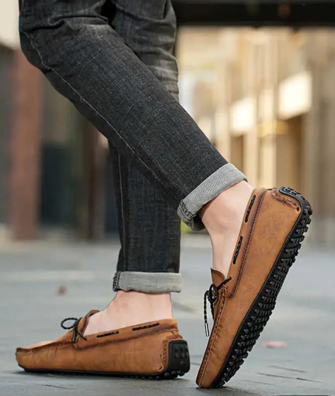 Men’s Driving Leather Loafers in Cognac Brown