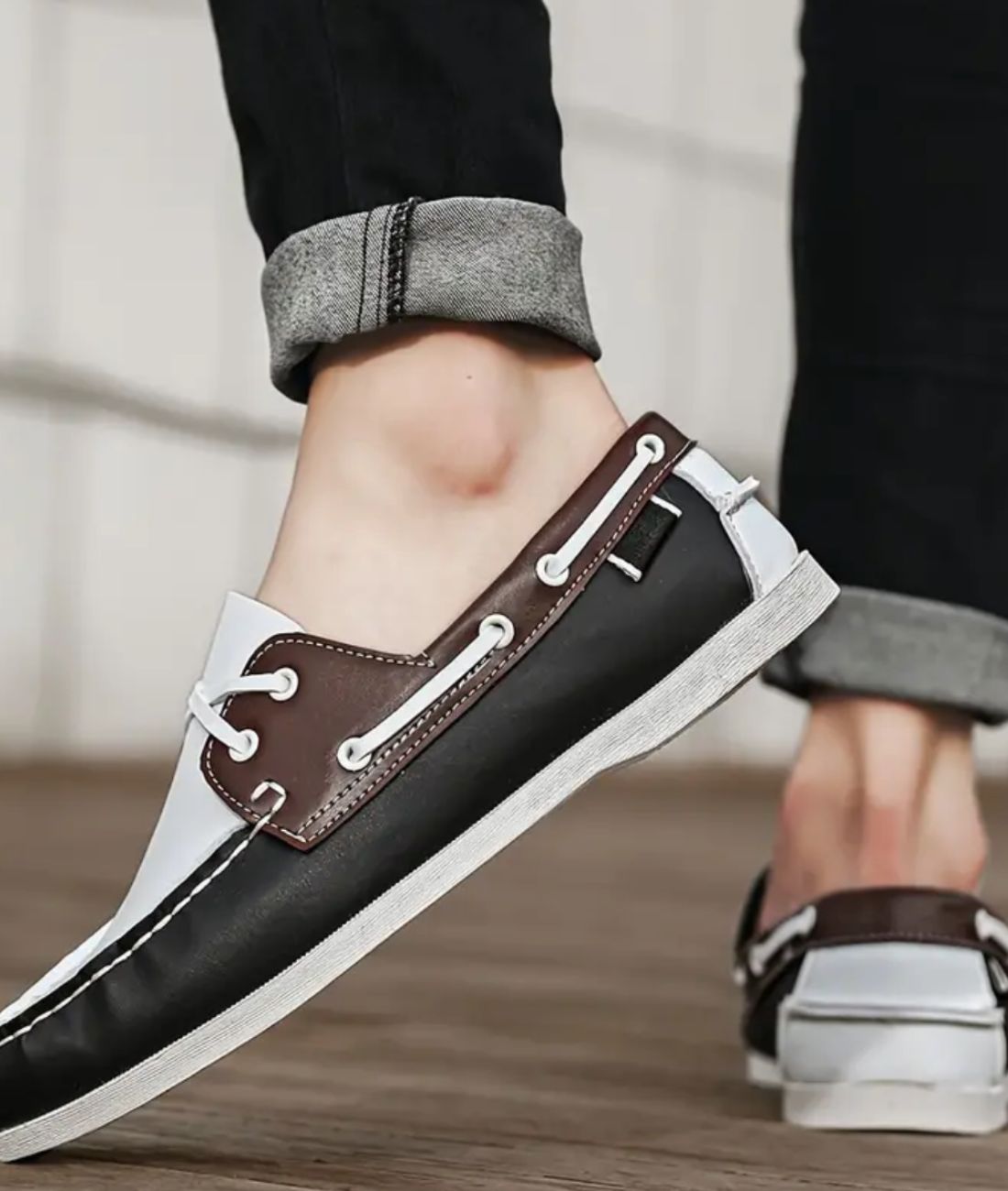 Men’s Lace Up Patent Leather Loafers Deep Black