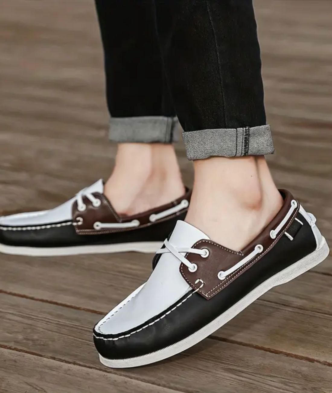 Men’s Lace Up Patent Leather Loafers Deep Black