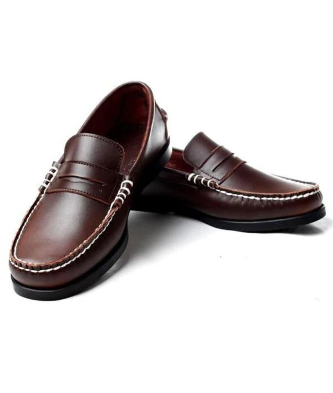 Mens Penny Leather Loafers Coffee Brown