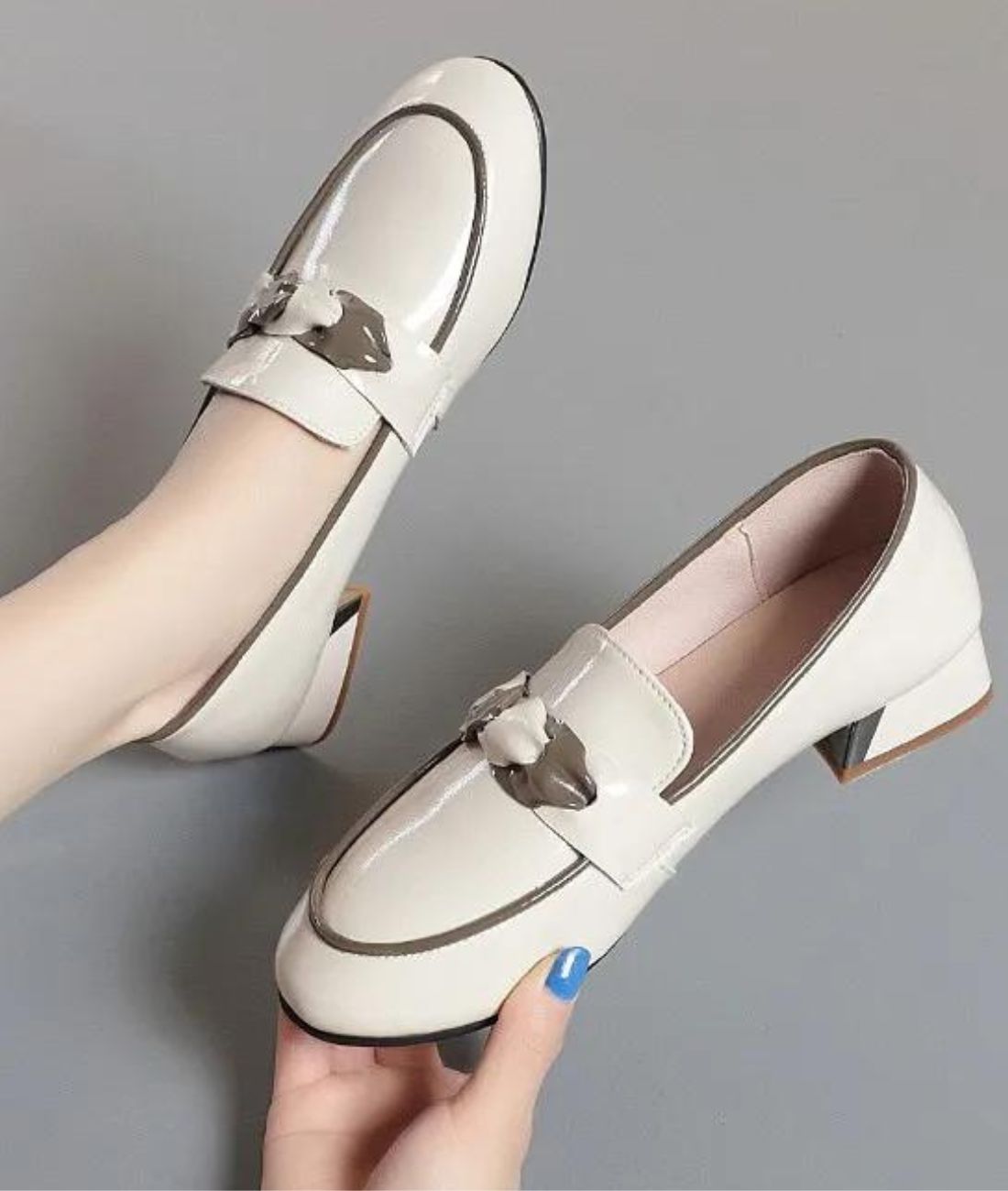 Women’s Low Heel Patent Leather Loafers Cream