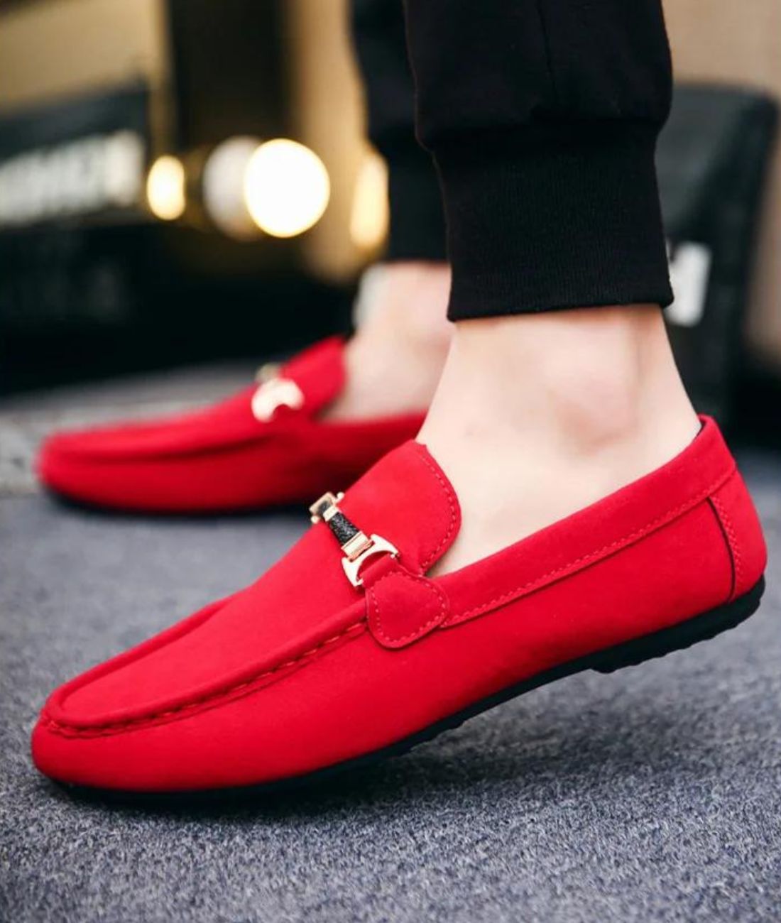 Men’s Slip On Patent Leather Loafers Vermilion Red