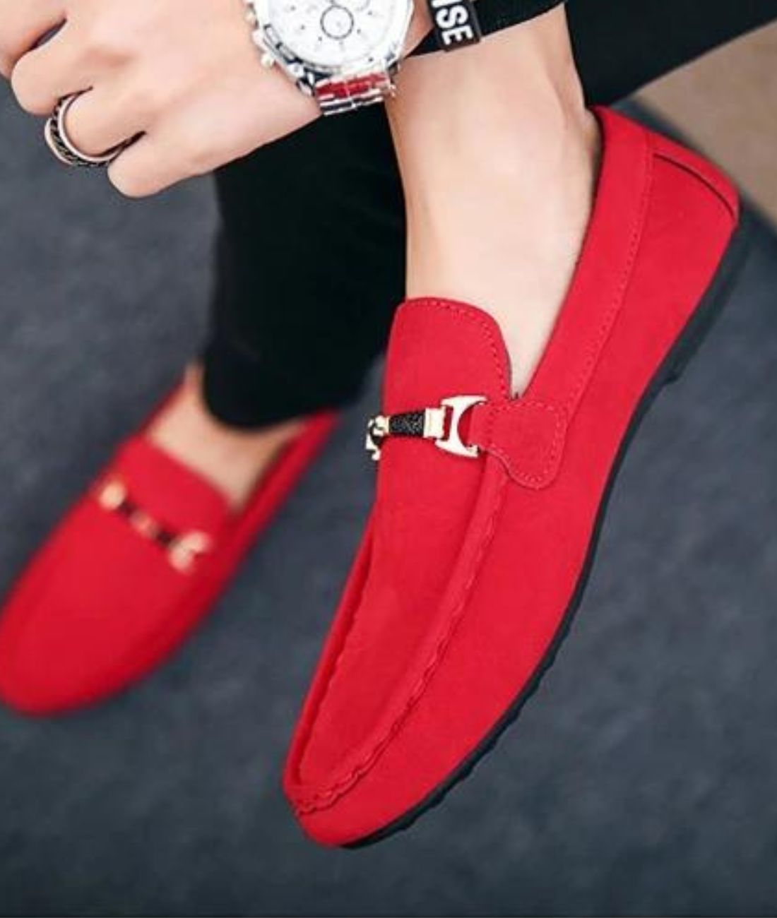 Men’s Slip On Patent Leather Loafers Vermilion Red