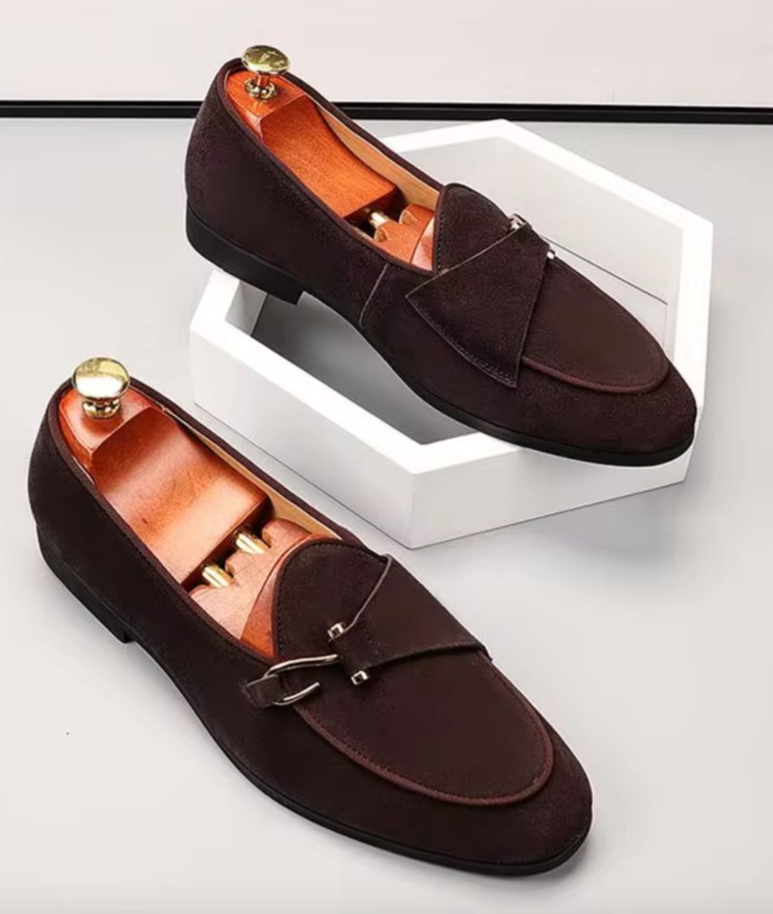 Men’s Slip On Patent Leather Loafers Coffee Brown