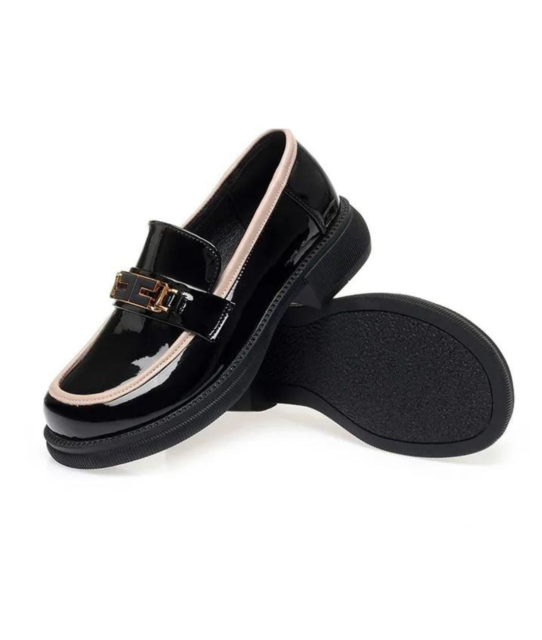 Women’s Low Heel Patent Leather Loafers Deep Black