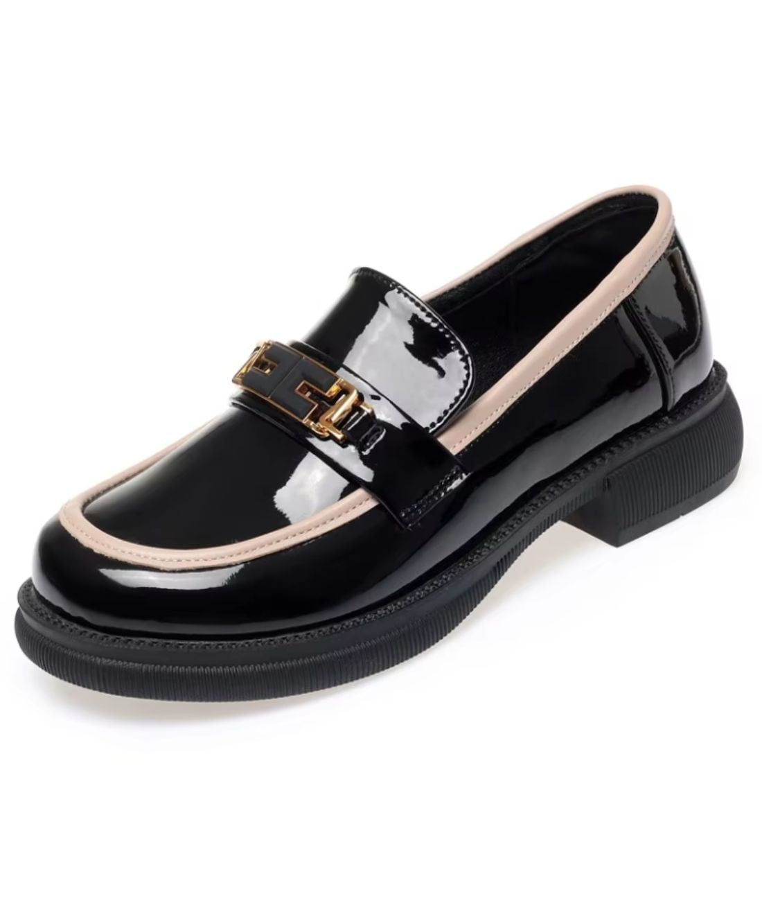 Women’s Low Heel Patent Leather Loafers Deep Black