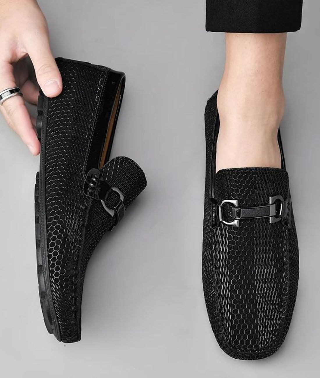 Men’s Penny Pointed Toe Leather Loafers Deep Black