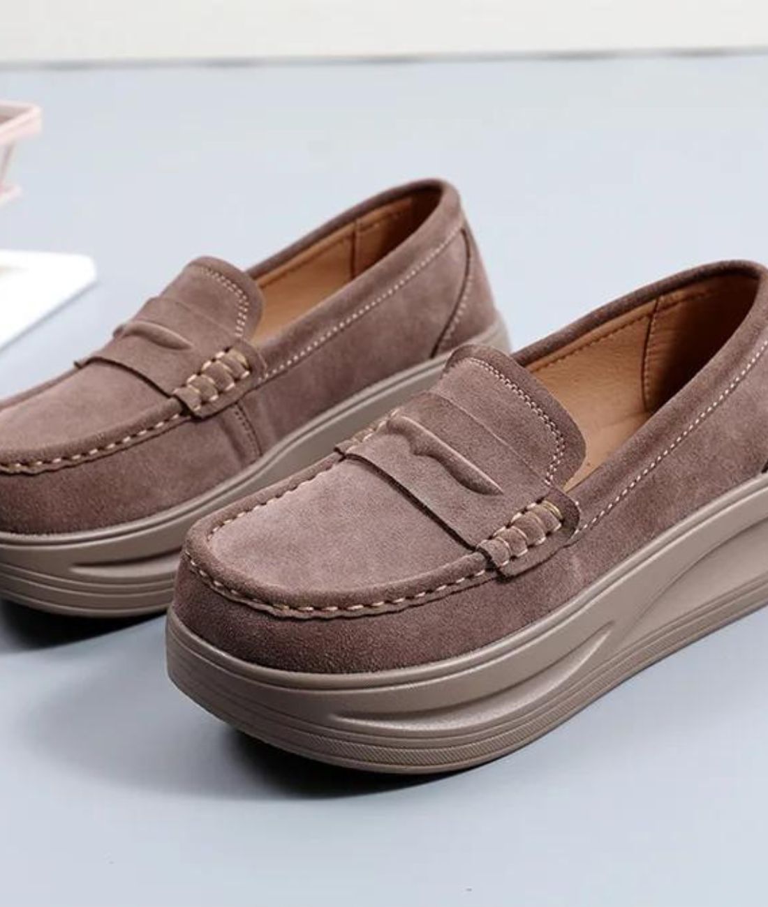 Women’s Platform Suede Loafers Coffee Brown