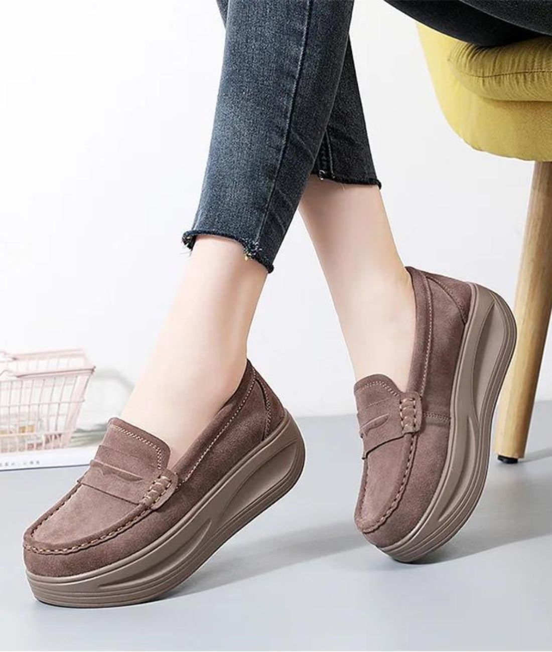 Women’s Platform Suede Loafers Coffee Brown