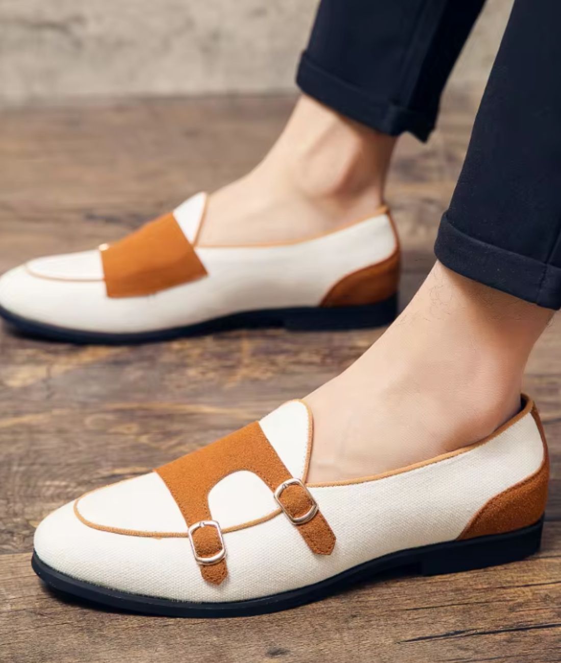 Men’s Slip On Synthetic Leather Loafers Off White Pointed