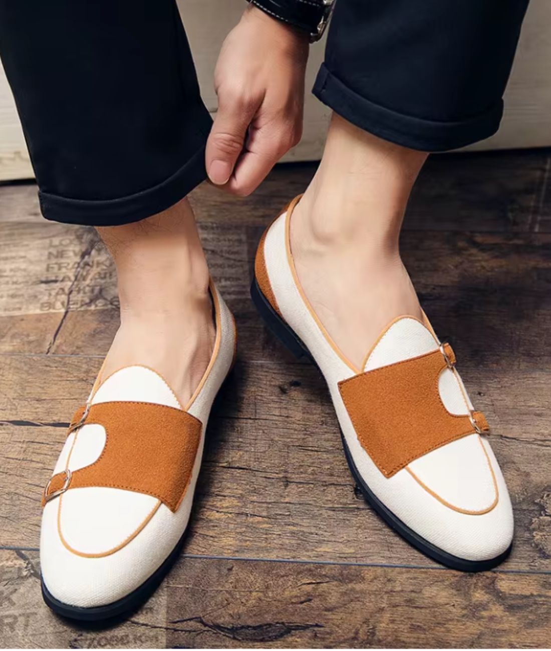Men’s Slip On Synthetic Leather Loafers Off White Pointed
