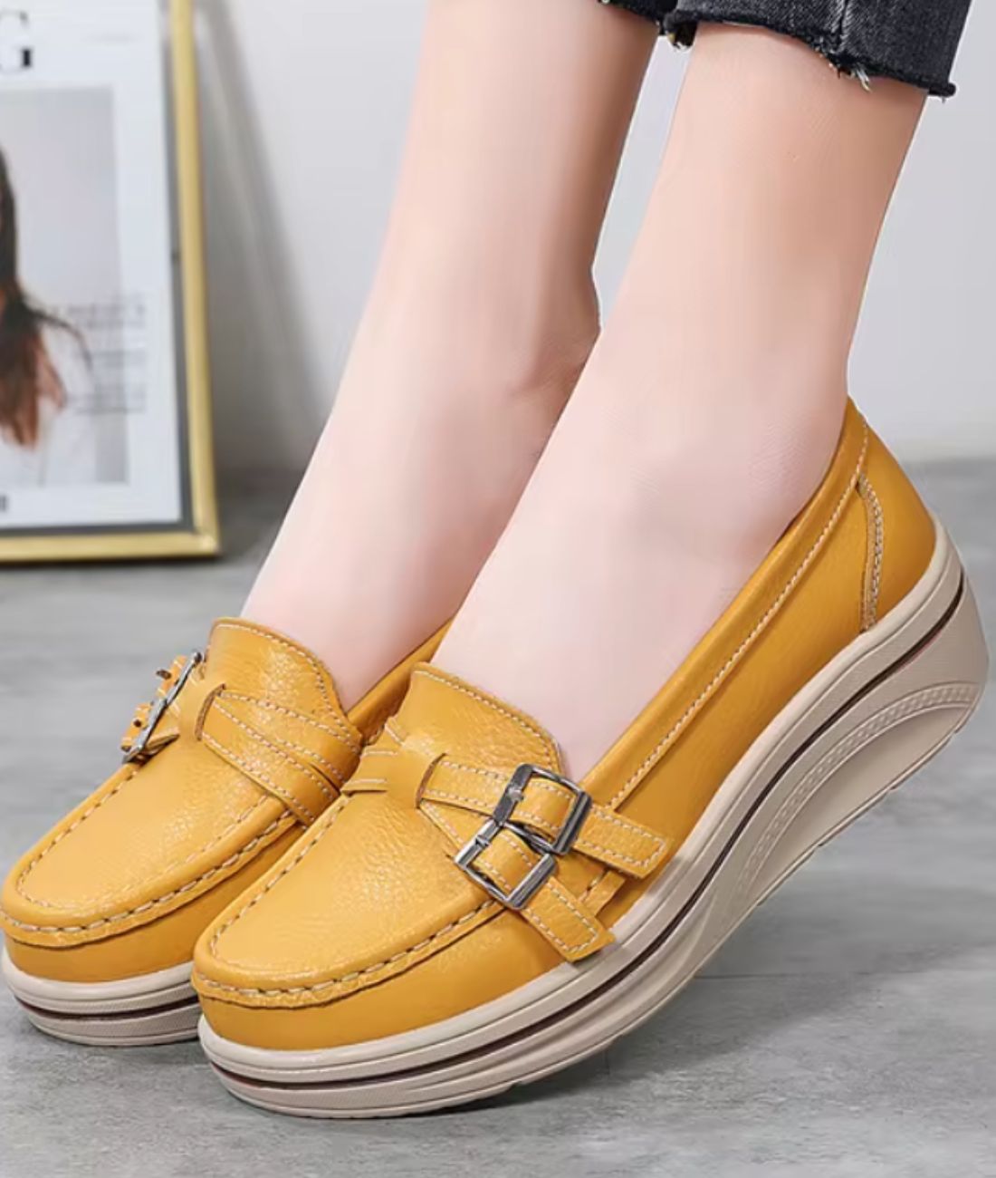 Women’s Platform Leather Loafers Sand Beige