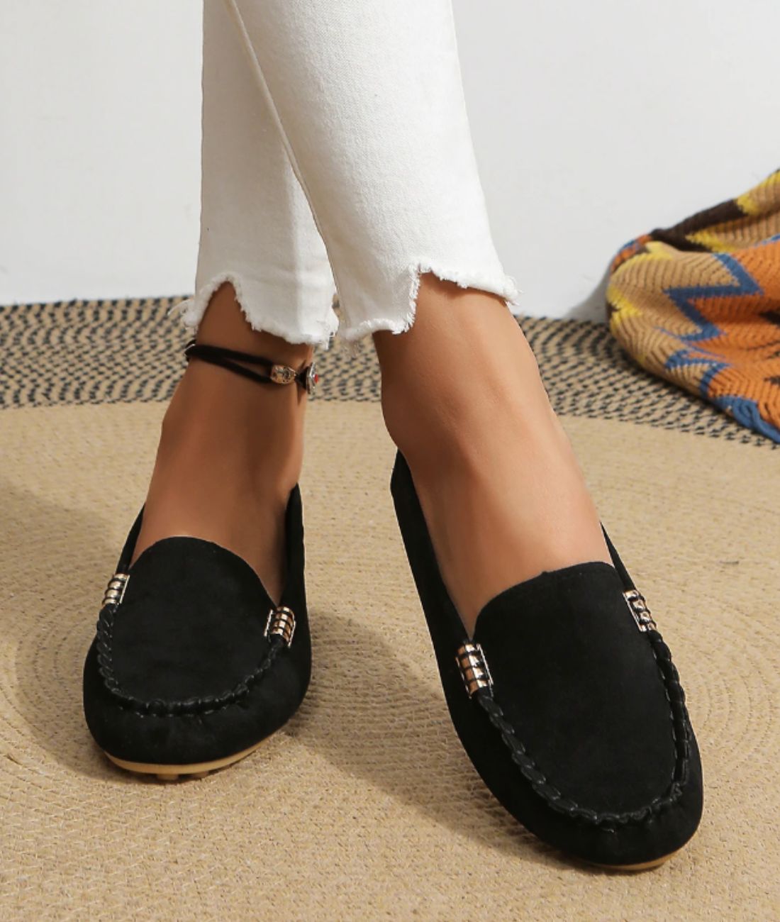 Women’s Slip On Pointed Toe Suede Loafers Deep Black