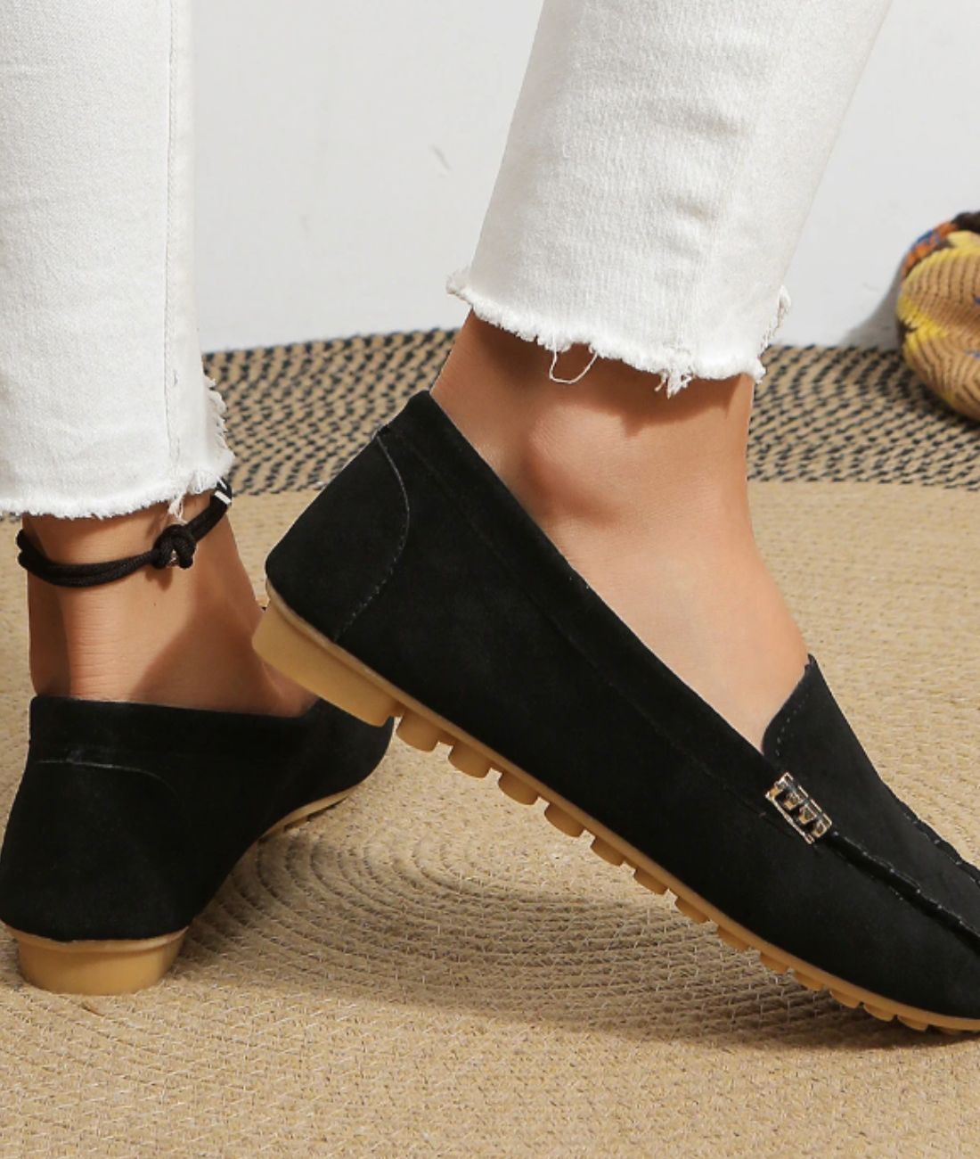 Women’s Slip On Pointed Toe Suede Loafers Deep Black