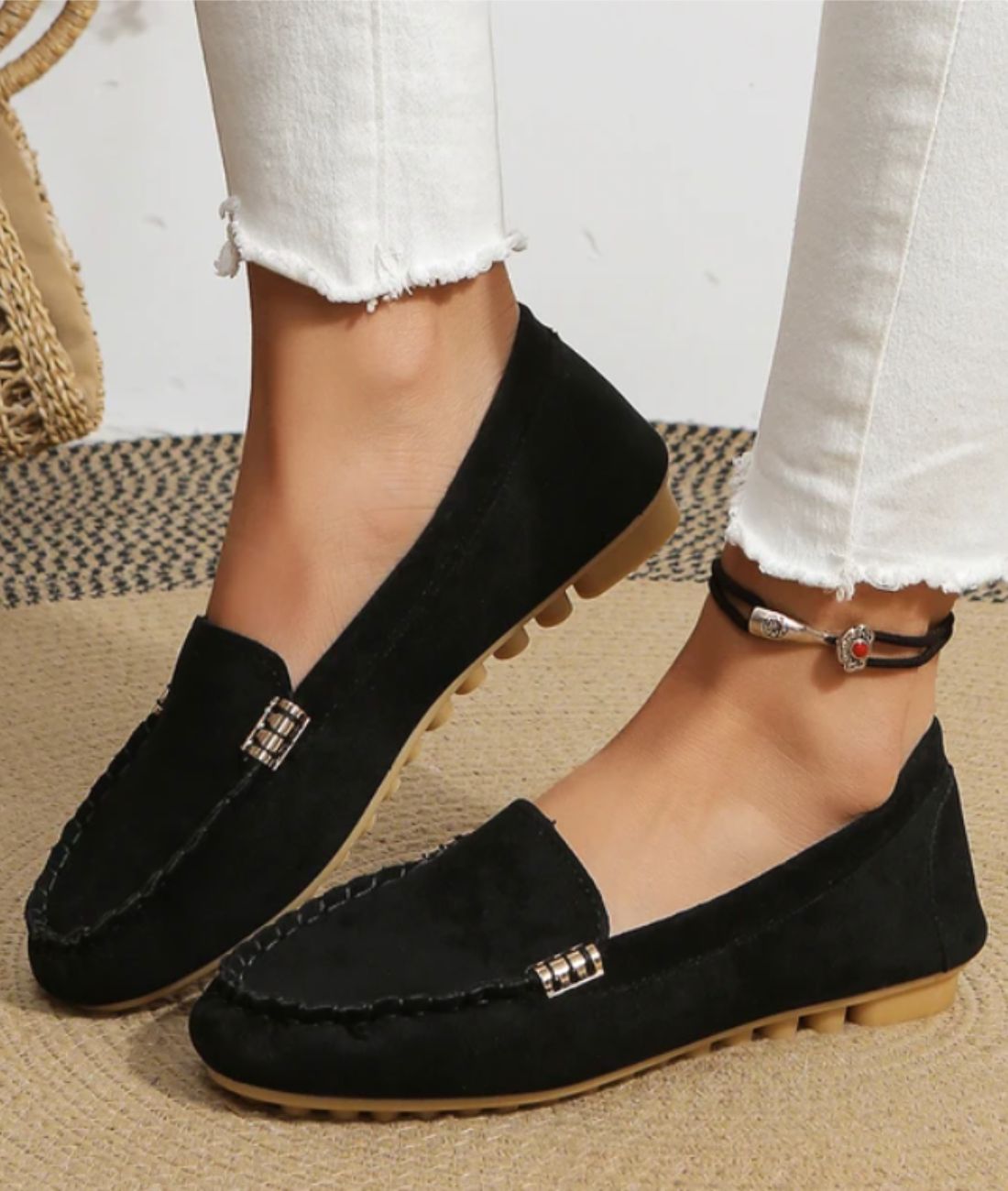 Women’s Slip On Pointed Toe Suede Loafers Deep Black